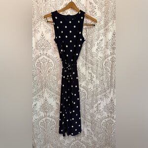 Anne Klein Navy and White Polka Dot Midi Dress